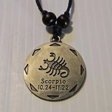 ZODIAC SCORPIO Metal (Silver Looking) Pendant Charm Adjustable Rope Necklace