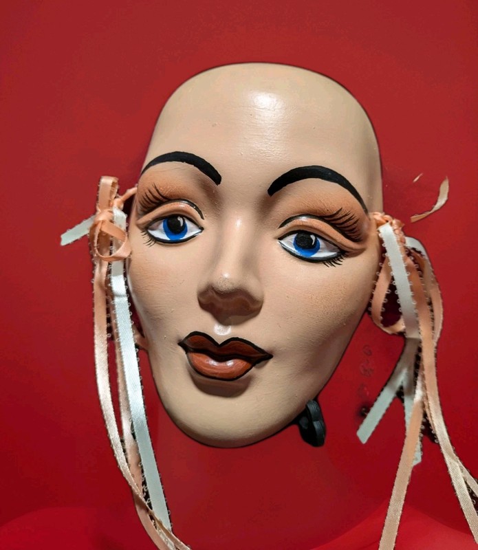 VNTG Ceramic Wall Decor Mask Flapper Face, Art Deco Style 7 Inch