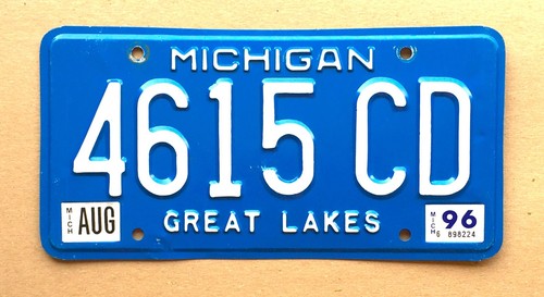 1996 Michigan License Plate Tag # 4615 CD