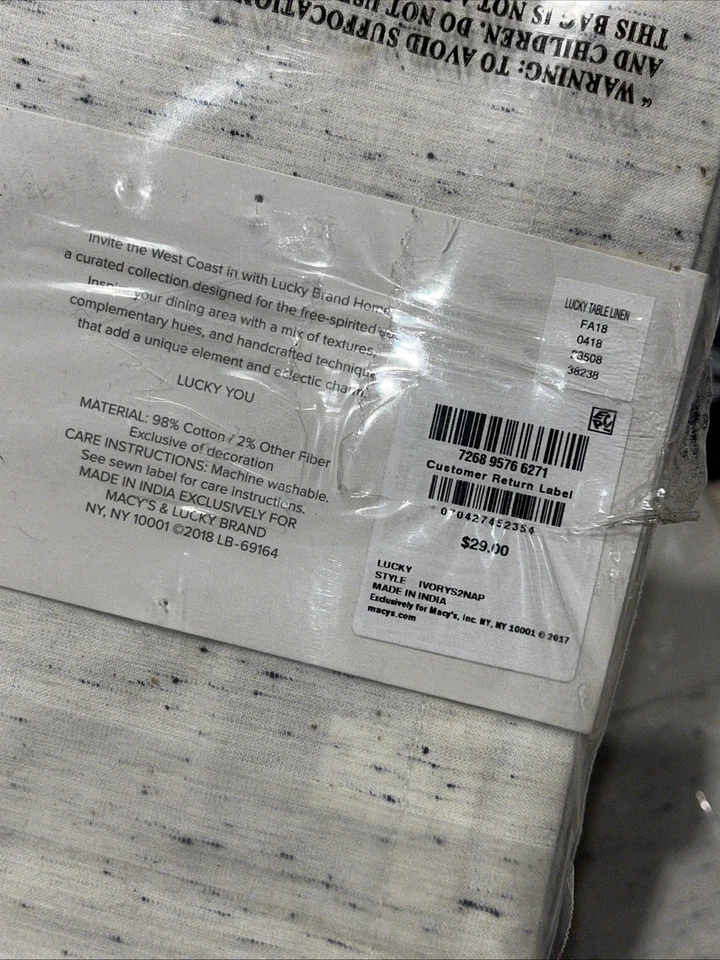 Lucky Brand Napkins Set of 12 Ivory 20"x 20" Cotton Blend Blue Tassel West Coast - Image 3 of 4