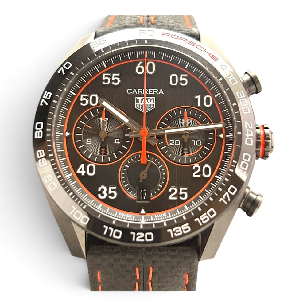 W/Papers Tag Heuer Carrera Porsche Chronograph 44 mm Orange Watch CBN2A1M.FC6526