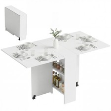 HOMCOM Mobile Drop Leaf Dining Table Folding Desk w/ 2 Wheels White