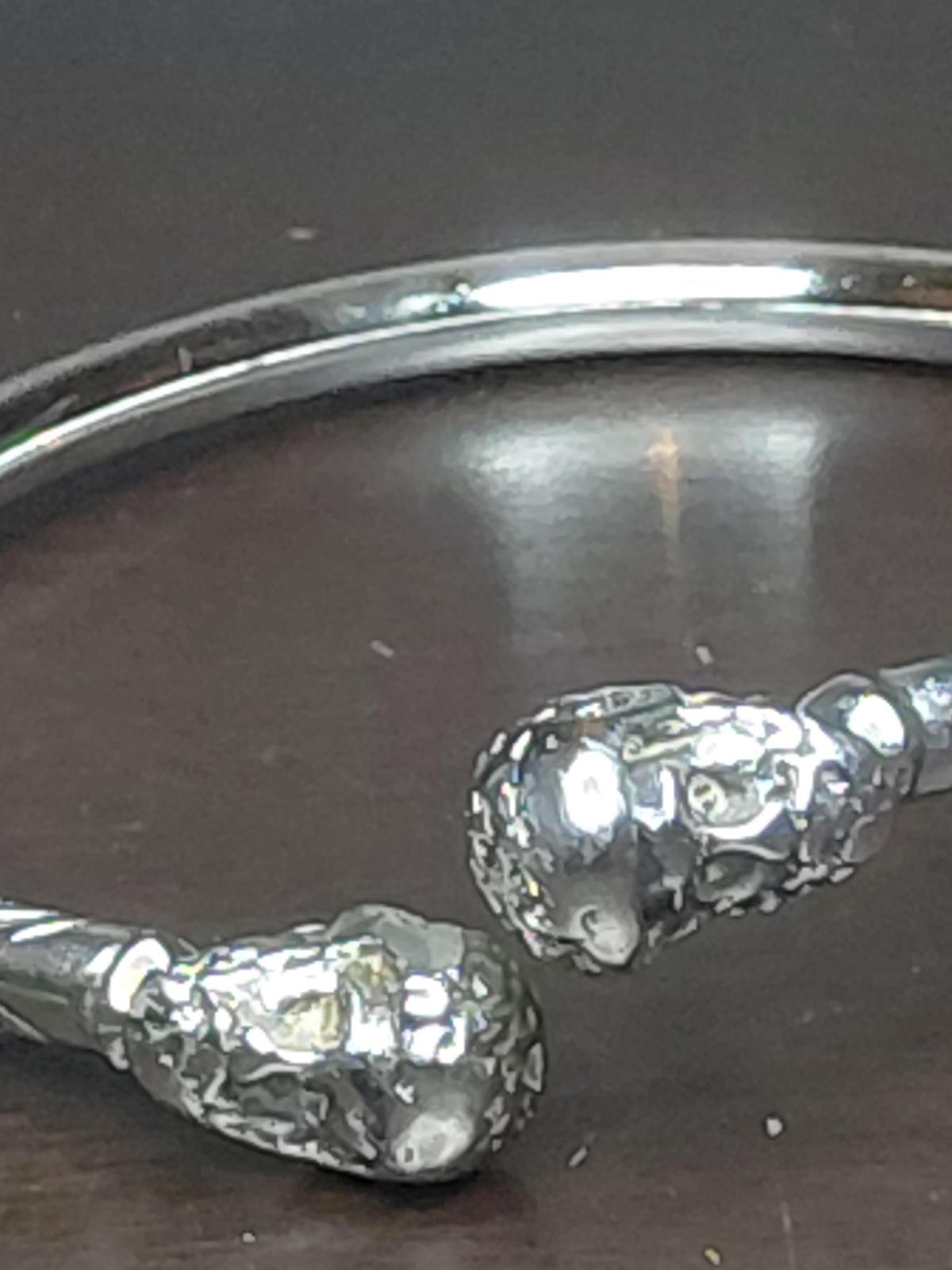 Solid Sterling Silver Thick Etched Bangle with Be… - image 7