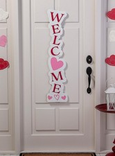 Large Valentine Hearts WELCOME Wooden Porch Sign 10"W x 5-1/2 Ft Tall 950