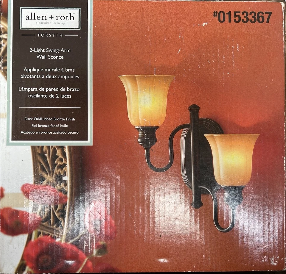 Aplique de pared Allen + Roth bronce frotado con aceite 2 luces con pantallas de vidrio 0153367 Foto 2 de 4