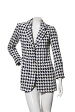 Chanel 18P Houndstooth Tweed Blazer Jacket FR 34 XS Navy White CC Buttons