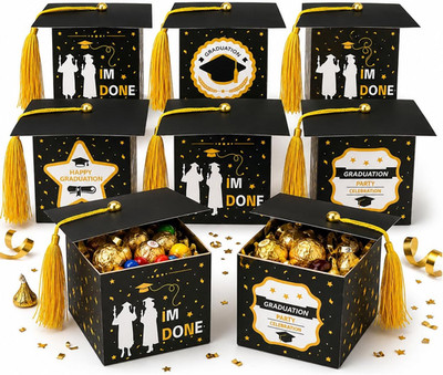 Graduation Cap Candy Boxes 2026, Black Gold Graduation Party Decorations, Gradua