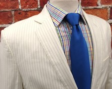 38 SHORT  EXPRESS 100 COTTON SPORT COAT CREAM  GRAY PINSTRIPE