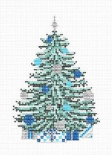 Blue Silver Christmas Tree handpainted 18m Needlepoint Canvas Needle Crossings
