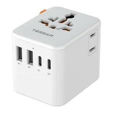 TESSAN Universal Adapter 2AC+4USB(2C), US-Europe/UK (Type C/G/A/I) Grey&White