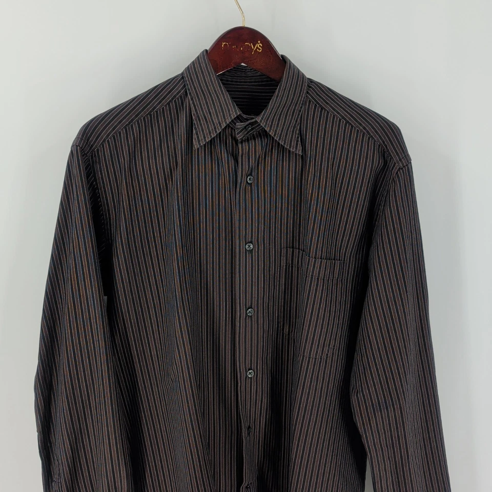 Vintage Zanella Long Sleeve Striped Outdoor Button Up Shirt Brown Black Size M - Image 3 of 4