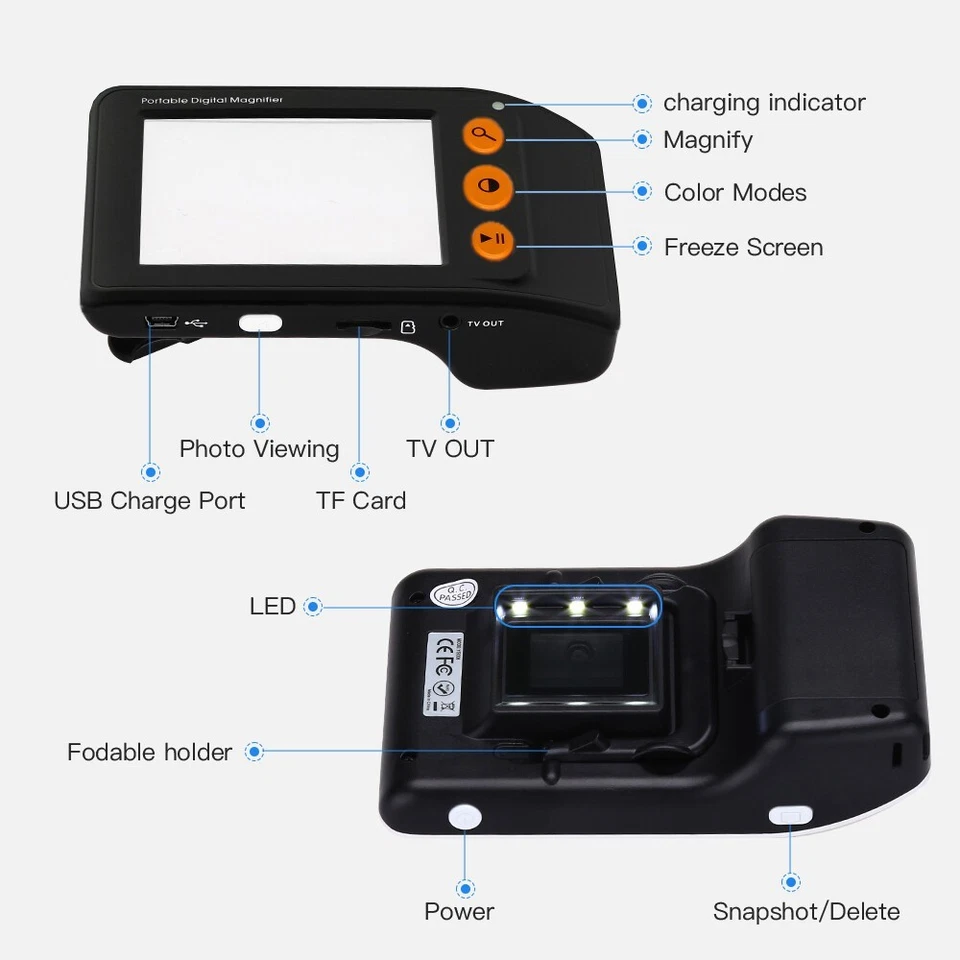 3.5" LCD Screen Low Vision Digital Magnifier Reading Aid 2x-25x Zoom Portable - Image 4 of 4