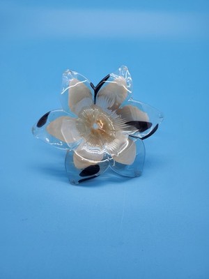 Vintage Art Glass Flower Figurine Clear White Black Hand Blown 7 