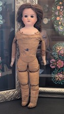 15" Antique German Bisque Head Doll On Oil Cloth Body