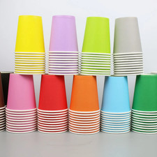 10PCS 9Oz/250Ml Solid Color Thick Paper Cup Disposable Cup Birthday Party UK