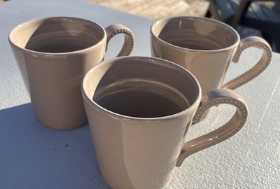 3 SUR LA TABLE Pearl Stoneware Coffee Mugs Raised Dot Distressed Portugal EUC i2