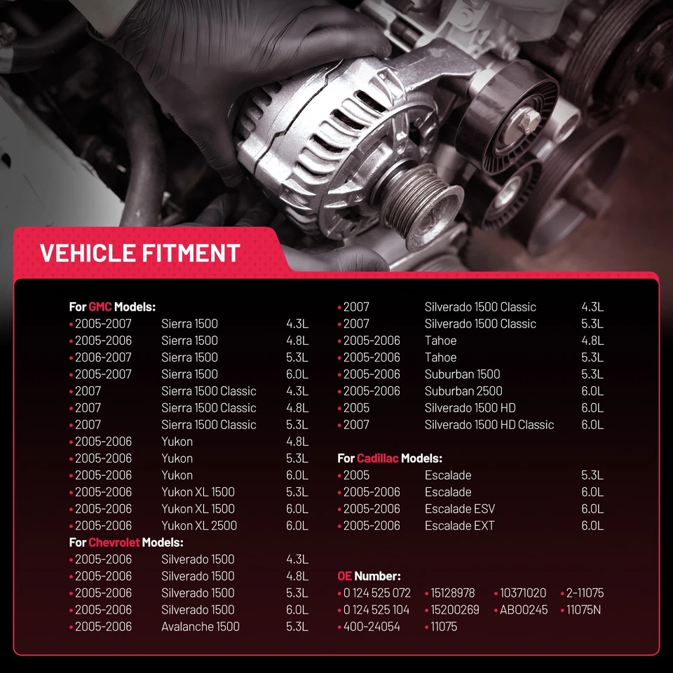 Alternator for Chevy Silverado 1500 GMC Sierra 1500 Classic Cadillac Escalade Foto 2 de 4