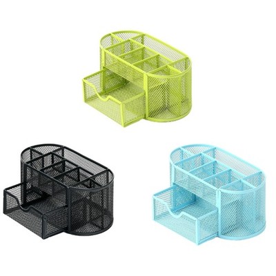 Pen Holder with 8 Compartments and Sliding Drawer for Pen, Staplers, Notes Paper
