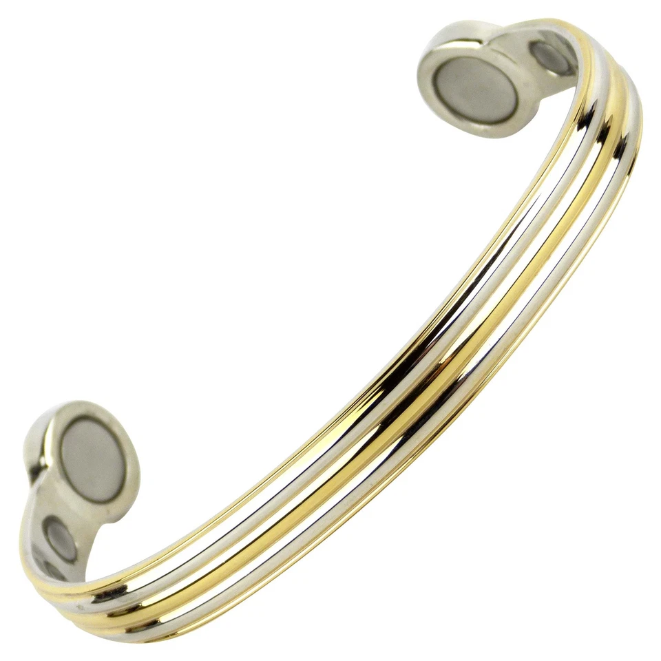 SISTO-X Super Strong MAGNETIC Bracelet/Bangle Gold & Chrome DESIGN 6 Magnets Health R...