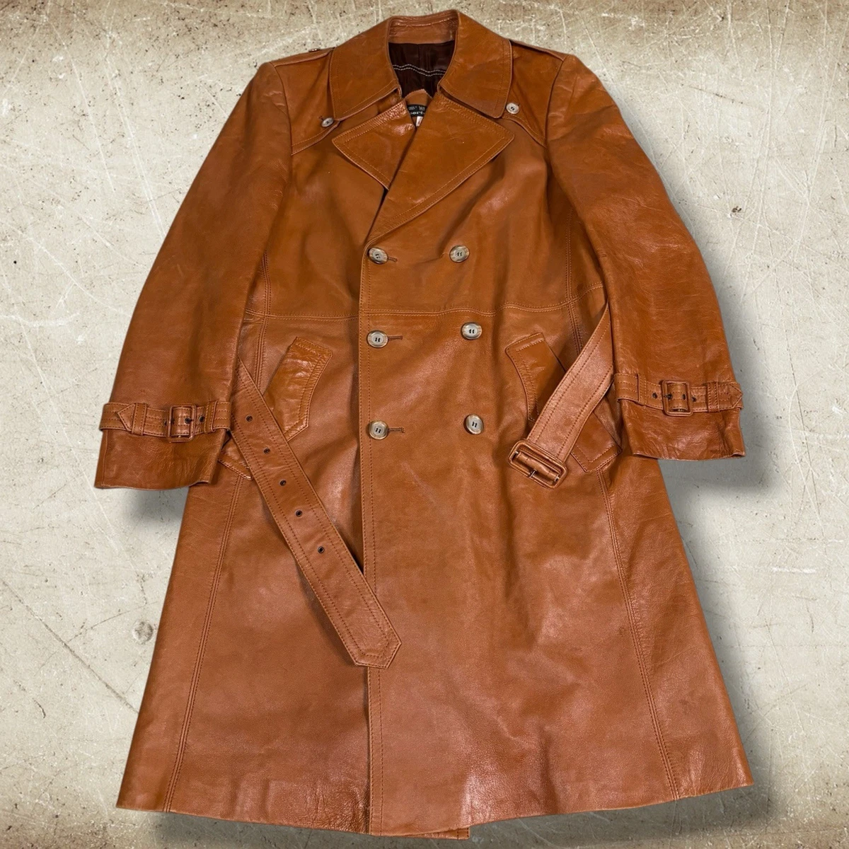 Vintage Leather Trench Coat In Men's Coats & Jackets for sale | eBay