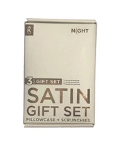 Night Satin Pillow Case and Scrunchies, 3 Piece Set, White Pillow Case & B/W Scr