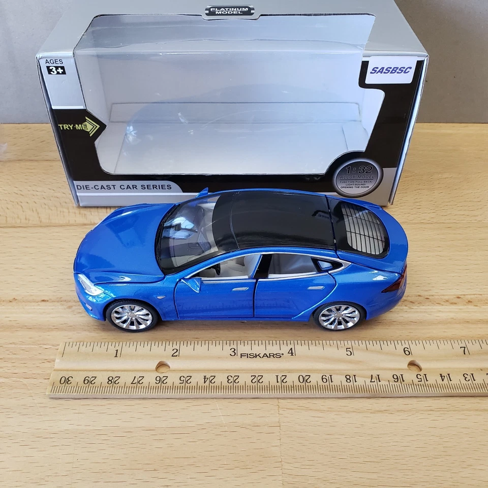 SASBSC Tesla Model S 100D Pull Back Power Diecast 1:32 Blue - Image 2 of 4