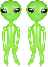 Green Inflatable Alien, Set of 2, Outer Space Decorations, 34 Inch Inflatable UF