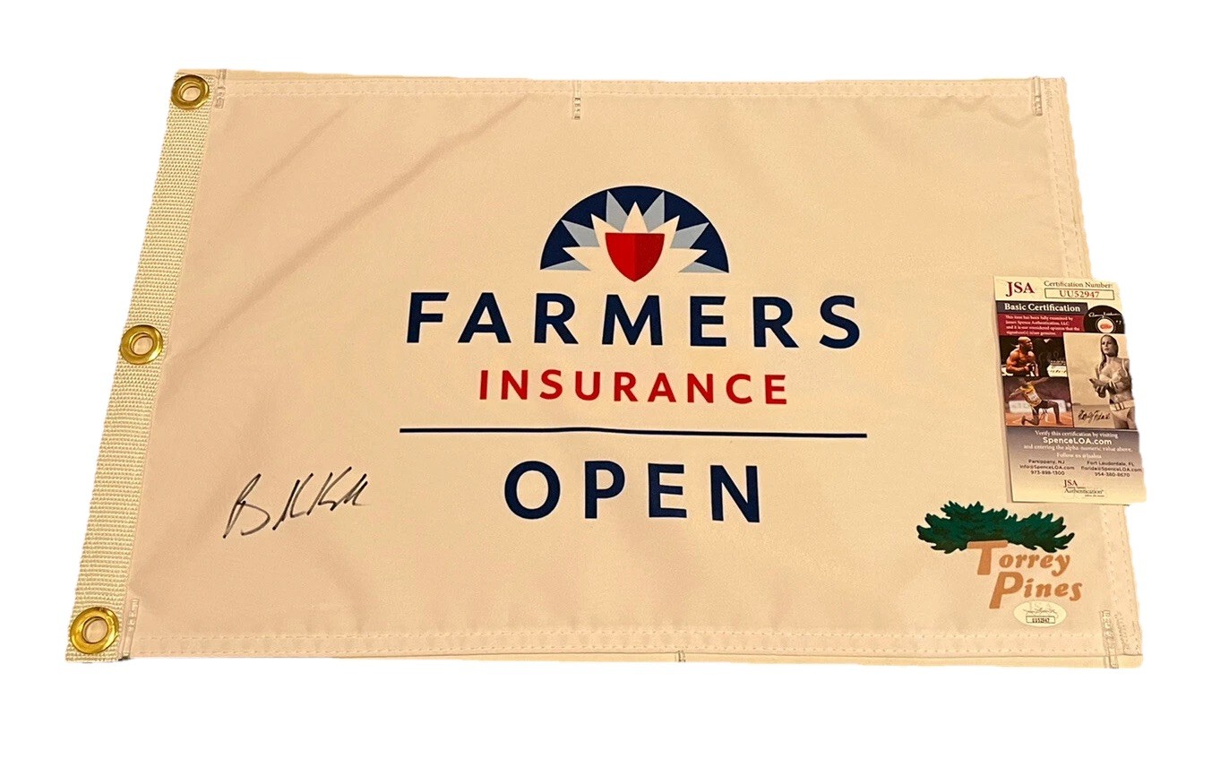 Brooks Koepka Autographed Signed 2026 Farmers Insurance Open Golf Flag JSA AUTO PGA Return 