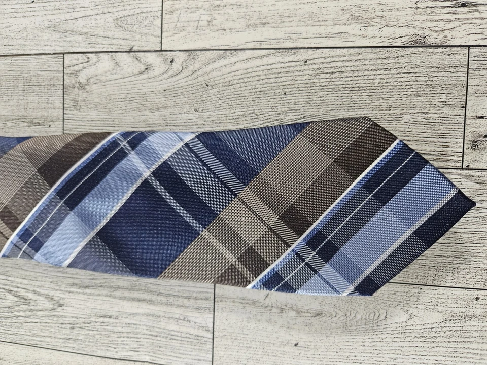 Corbata para hombre Michael Kors azul a cuadros 100 % seda nueva con etiquetas Foto 3 de 4