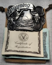 Vtg. 1985 Wyoming State Commemorative Belt Buckle Siskiyou Buckle Co. w/COA