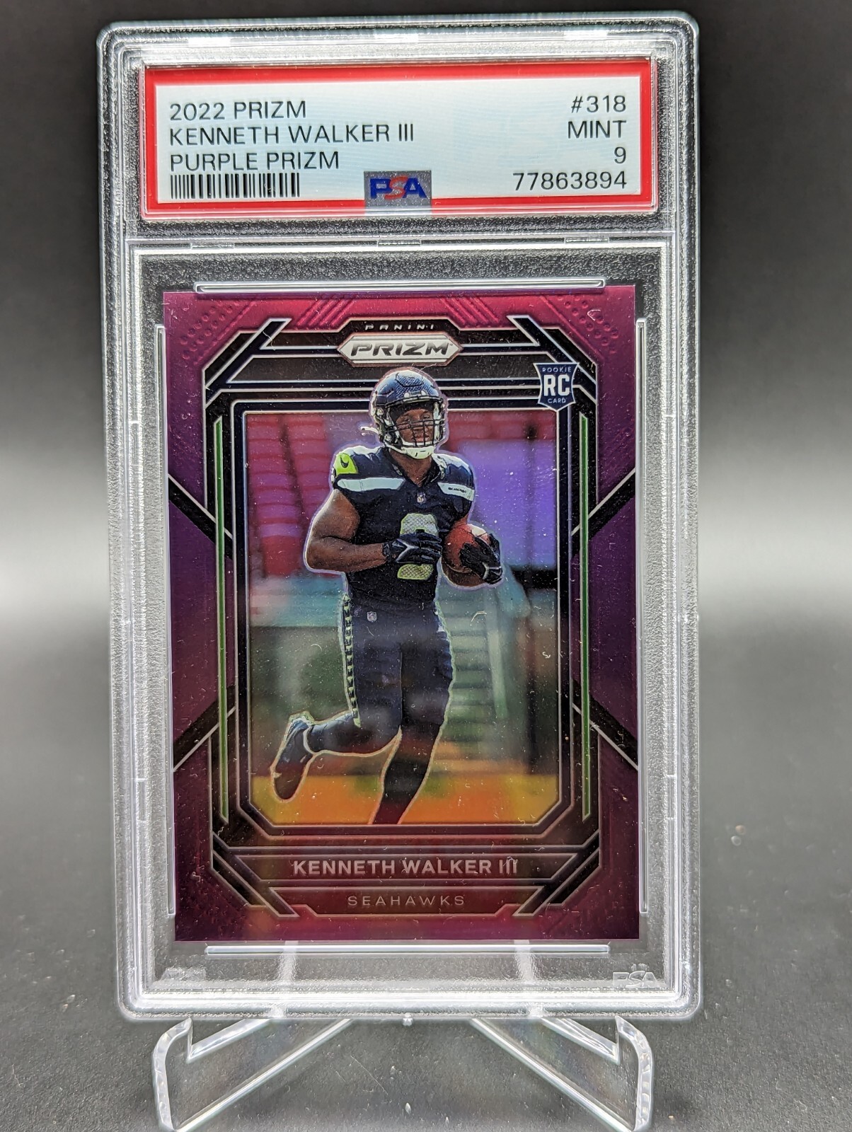 2022 Prizm Kenneth Walker III #318 PURPLE PRIZM RC /125 Seahawks PSA 9 POP 12