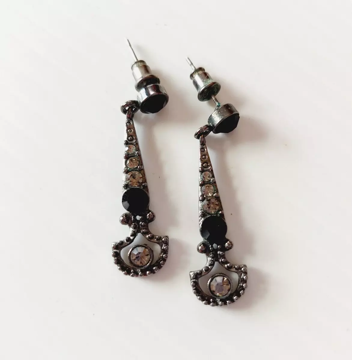 Silver earrings on sale with black stone