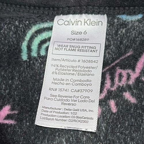 Calvin Klein Kids Black Long Sleeve Print Tee & Pants 2-piece Pajamas Set Size 6 - Picture 3 of 10
