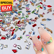 100Pcs Mini Colorful Rhinestones for Nails - Multi Shape Crystal Flat Back Gem a