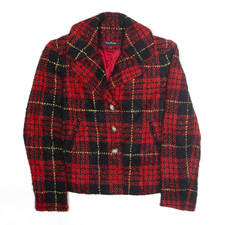 Evan-picone Womens Blazer Jacket Red Check S