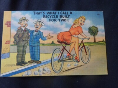 Original Fahrradpostkarte - Das nenne ich ein Fahrrad für zwei gebaut!