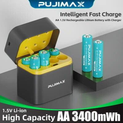 #ad #ad 8 PACK PUJIMAX 1.5V Rechargeable AA Fast Batteries Lithium ion Charger 3400mWh $25.19