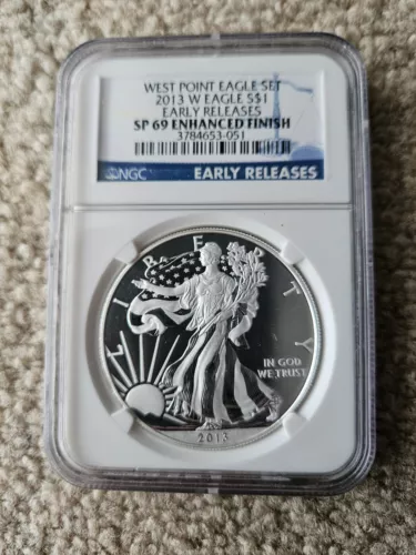 2013 W Silver Eagle West Point Eagle Set NGC SP 69 Enhanced and PF69 Rev Proof