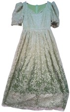 Womens A-Line Midi Dress Long Sleeve Size M Green Flower Peasant Casual