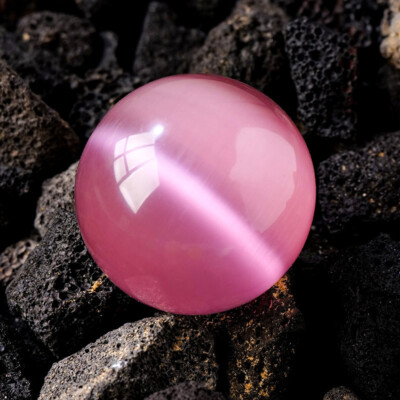 VERY BEAUTIFUL ASIAN QUARTZ PINK CAT EYE CRYSTAL BALL SPHERE 60MM + STAND