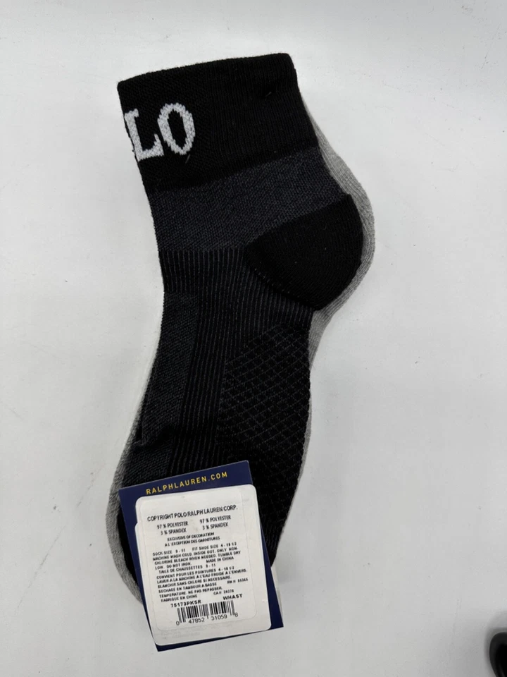 NEW 3 PAIR PACK POLO RALPH LAUREN MENS LOW CUT SOCKS 10-13 WHITE/GREY/CHAR/BLK - Изображение 2 из 4