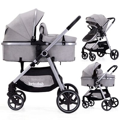 Lortsybab 2-in-1 Baby Stroller with Bassinet Mode - Folding Infant Newborn Pram 