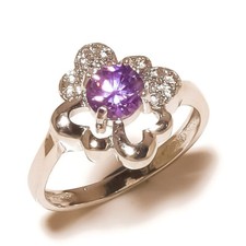 Natural Purple Cubic Zirconia Round Gemstone Handmade Statement Flower Ring US-8