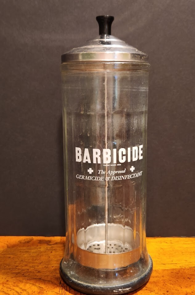 Vintage King Research Inc Barbicide Disinfectant Glass Jar Container