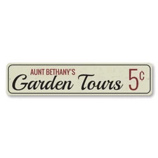 Garden Tours Sign, Personalized 5 Cent Garden Decor, Custom Metal Decor Sign