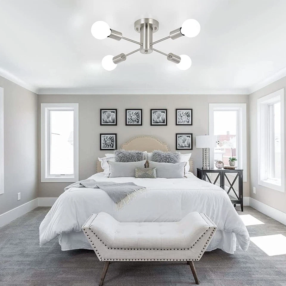 Lámpara de techo moderna de montaje semi empotrado para comedor lámpara de araña plateada para el hogar Foto 3 de 4