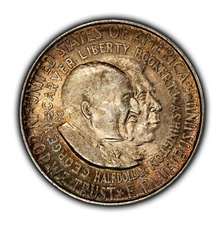 1952 50c Washington Carver Commemorative Silver Half Dollar Rainbow Toning C1232