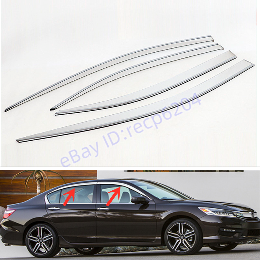 4pcs Chrome Window Visor Sun Rain Guard Vent Shade For Honda Accord 2014-2017