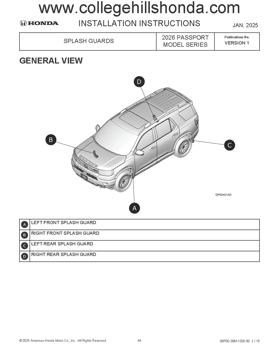 2026 Genuine Honda Passport Splash Guards Mud Guards OEM! NEW