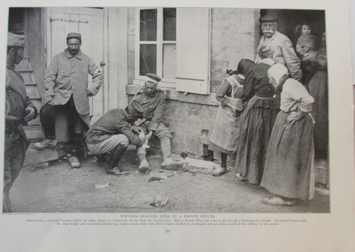 Wounded Prisoners Aided by French Officer 1920 Print World War I